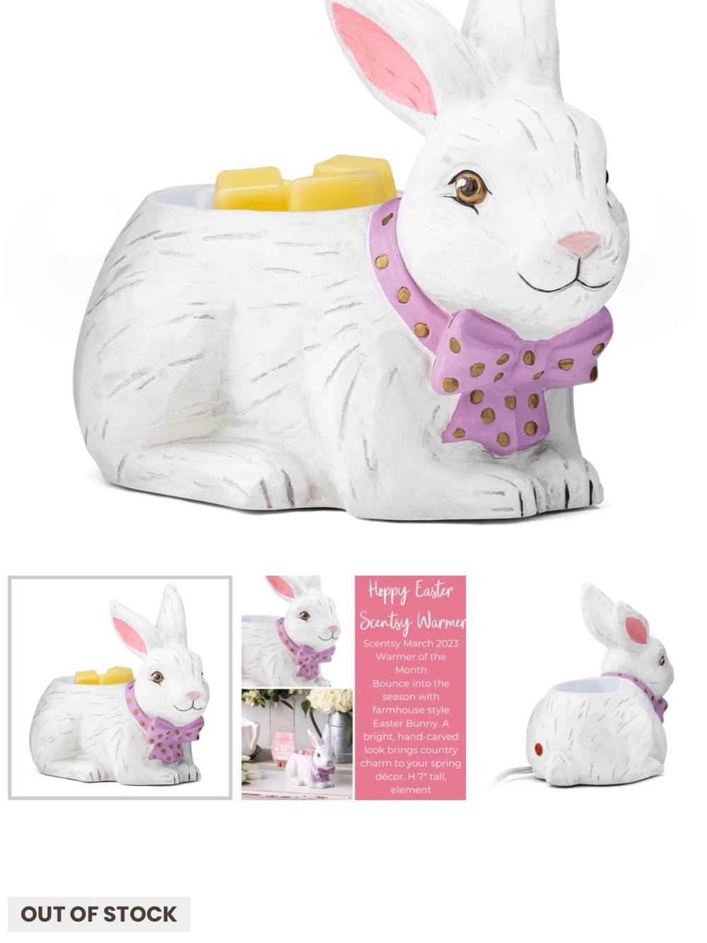 Scentsy White Bunny Warmer with Pink Polka-Dot Bow